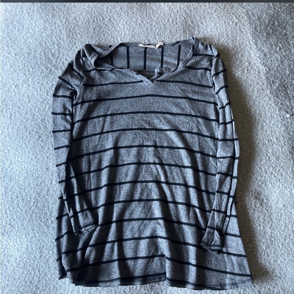 Soft surroundings grey striped tee L